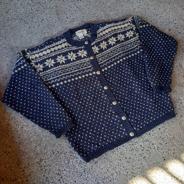 アメリカ製 Eddie Bauer メタルボタン ノルディックカーディガン used [111034]