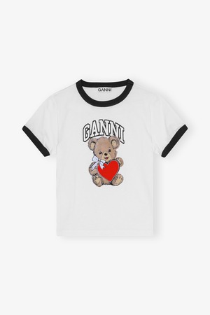 【25SS】GANNI ガニー /  WHITE BASIC JERSEY BEAR T-SHIRT / Tシャツ