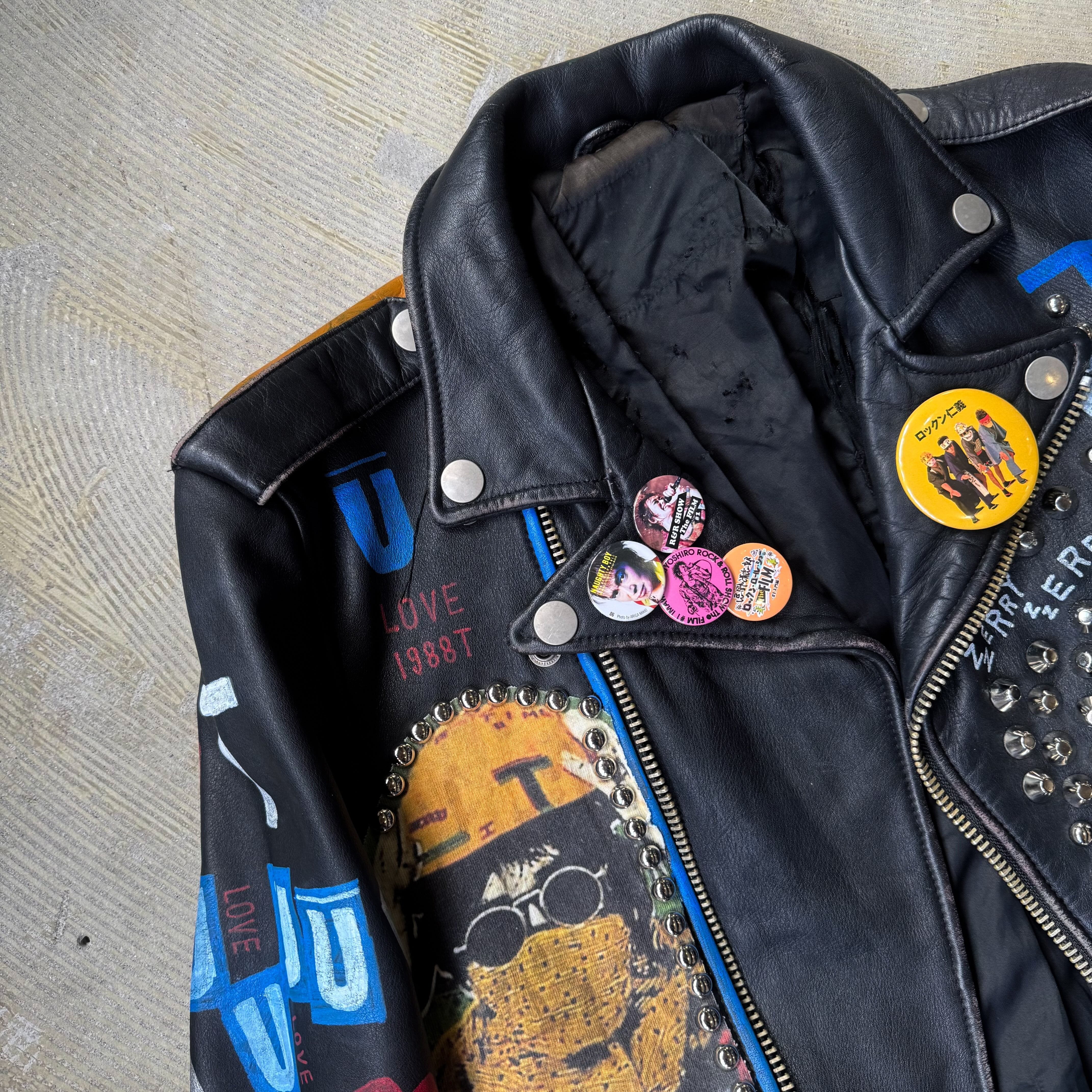 PAINT STUDDED CUSTOM LEATHER DOUBLE RIDERS JACKET / ペイント