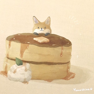 【やましな】キャンバスプリント画「キツネのパンケーキ」(受注品)