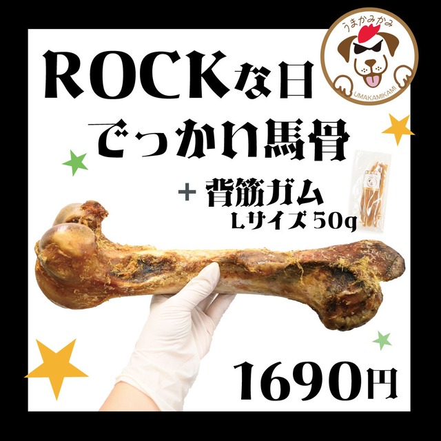 【ロックな日SALE】でっかい馬骨と背筋ガムLサイズ50gセット(馬骨：26.6.30)