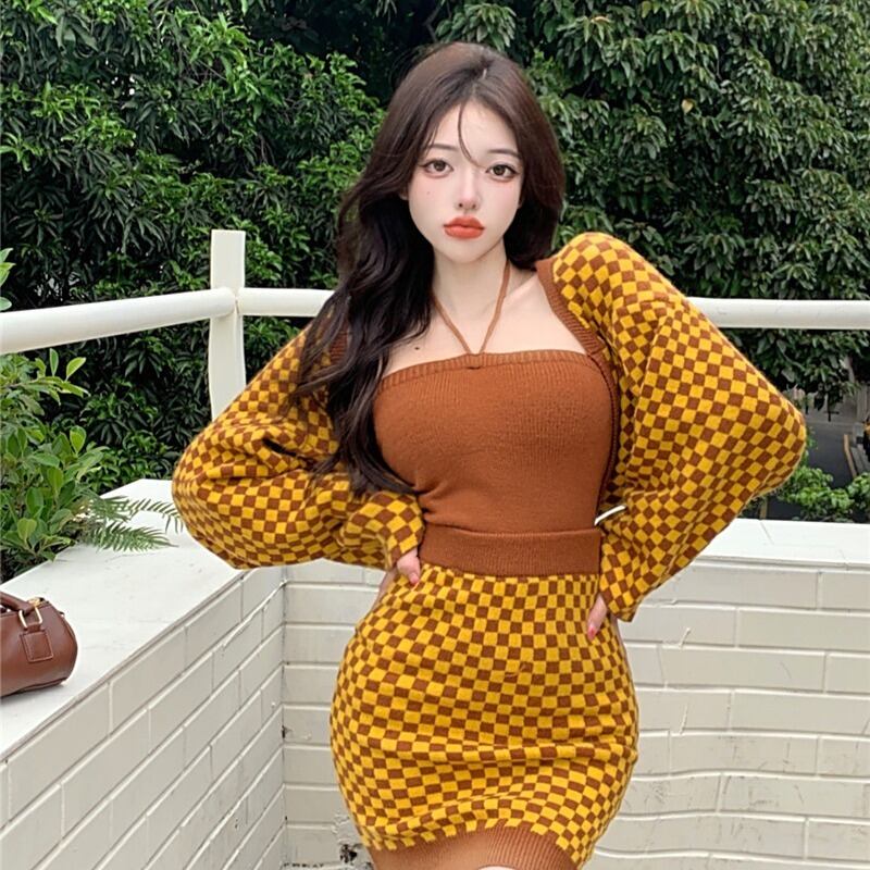 ウィンターパターンセーター カーディガンスカート 冬物 1号婦人26521784395