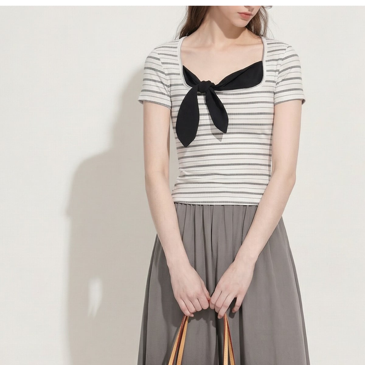 フロントリボン ボーダータイトカットソー ch0587