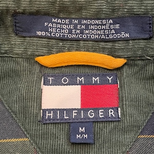 【Tommy Hilfiger】90s 長袖シャツ 刺繍ロゴ フラッグタグ ディープグリーン チェック M トミーヒルフィガー US古着 アメリカ古着