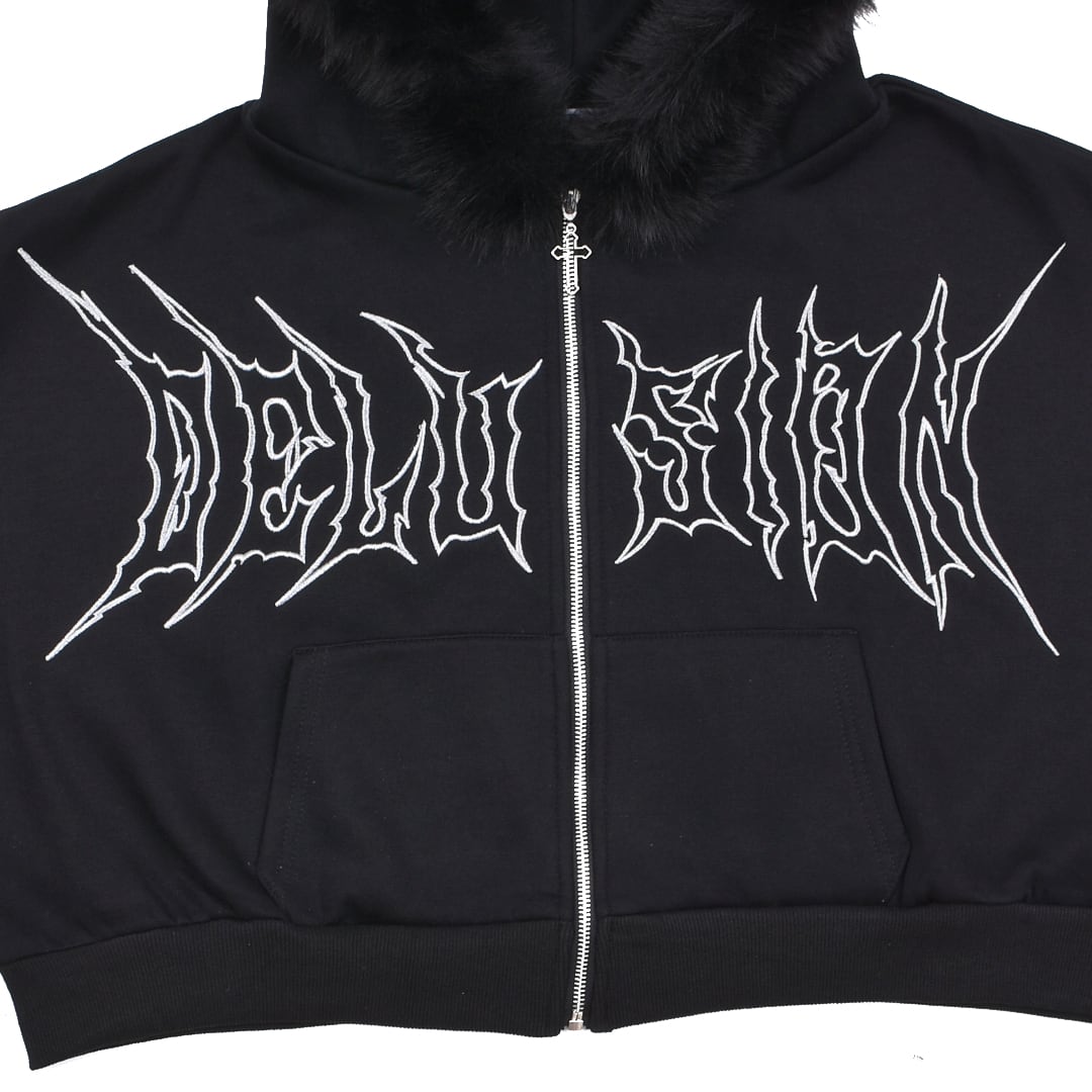 1/3新着】ショート丈 メタルクロスフードファーZIPパーカー(裏起毛