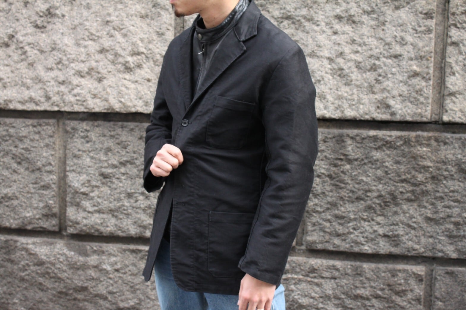 90s VETRA Black Moleskin French Work Jacket made in France 