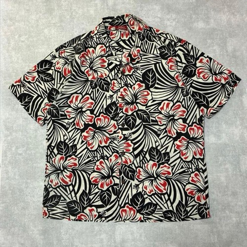 AKIMI DESIGNS アロハシャツ 総柄 ハイビスカス ハワイ製 コットン