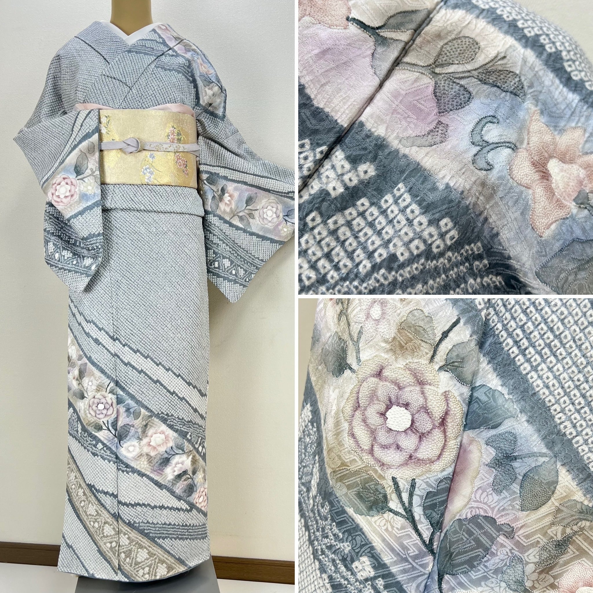 美品【総絞り】相良刺繍 訪問着 正絹 袷s437 | 着物 夢美月