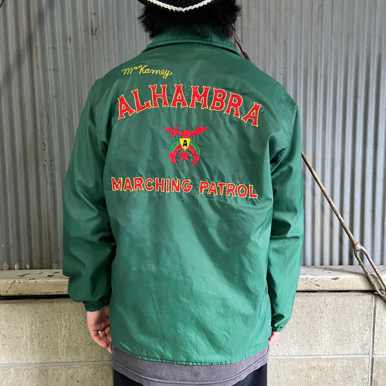 70年代 USA製 フリーメイソン シュライン チェーン刺繍 ナイロンコーチ  