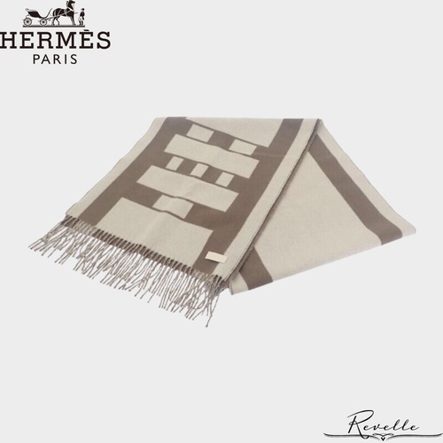 【HERMES】エルメス コンクール H259158S 03 マフラー カシミヤ アイボリー/ブラウン(イヴォワール/ピュス)ユニセックス【スカーフ】
