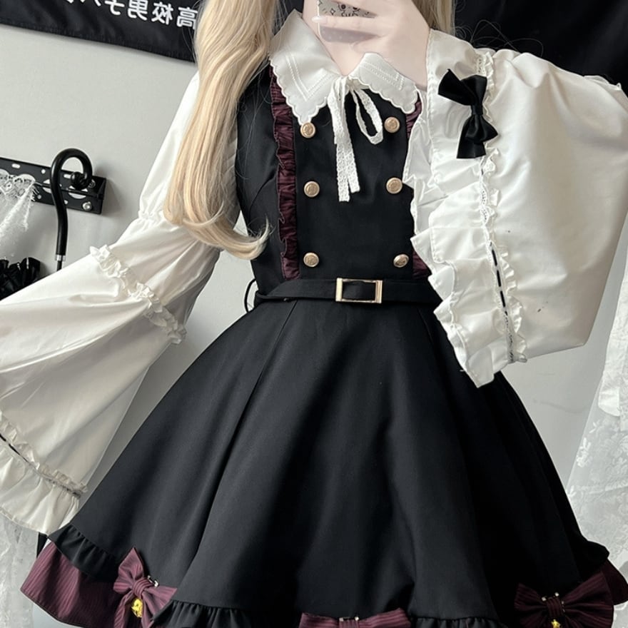 美品☆ゴスロリ初心者セット☆姫袖☆ロリータ ゴスロリ通販 With U セットアップ 2点セット 姫袖 長袖 甘め ろりぃた