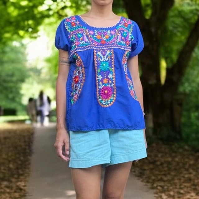 【LADIES】Mexican tops (blue)size:M/L