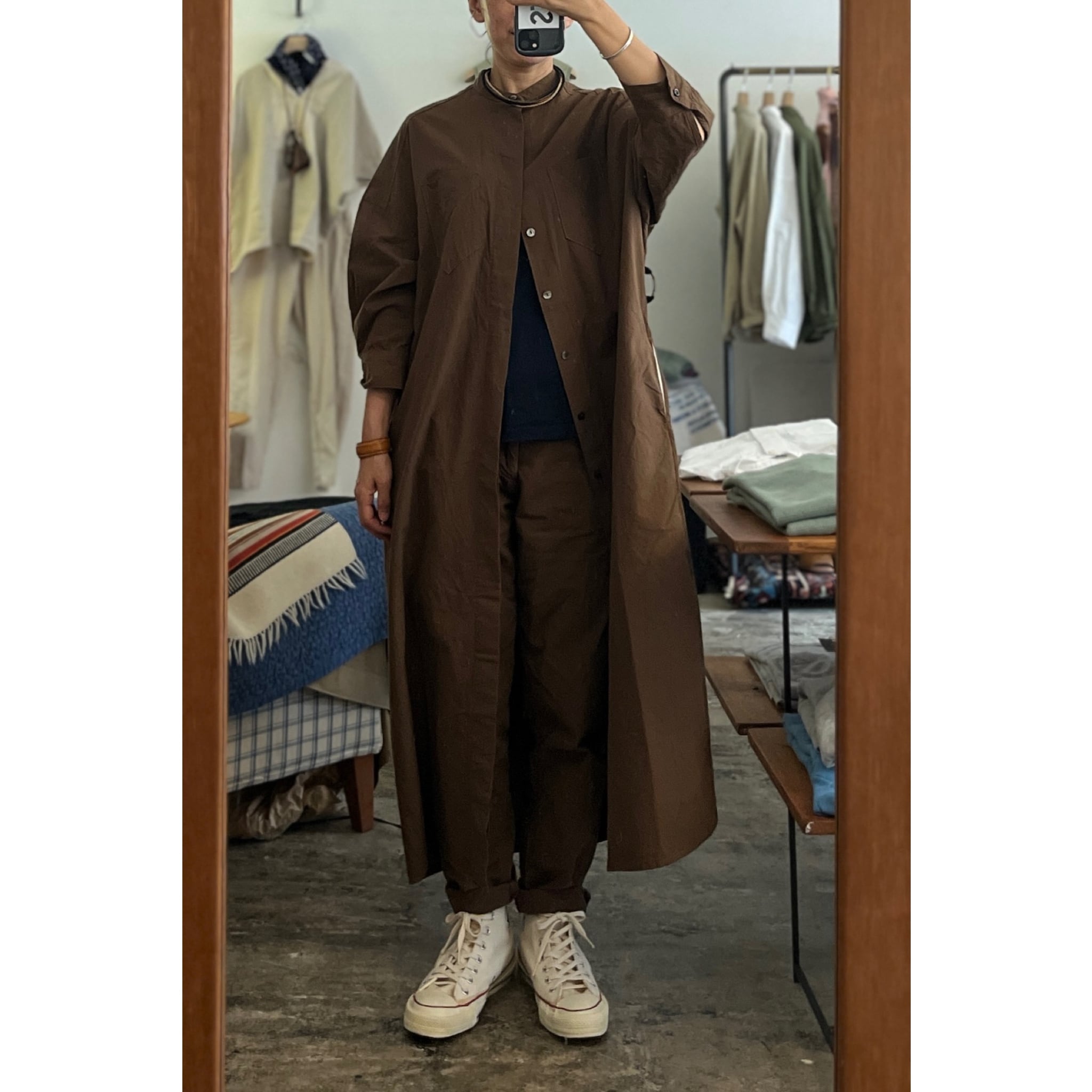 Simva 126-0019-Brn 遠州織 Pin-Stripe OnePiece Brown×Olive | O
