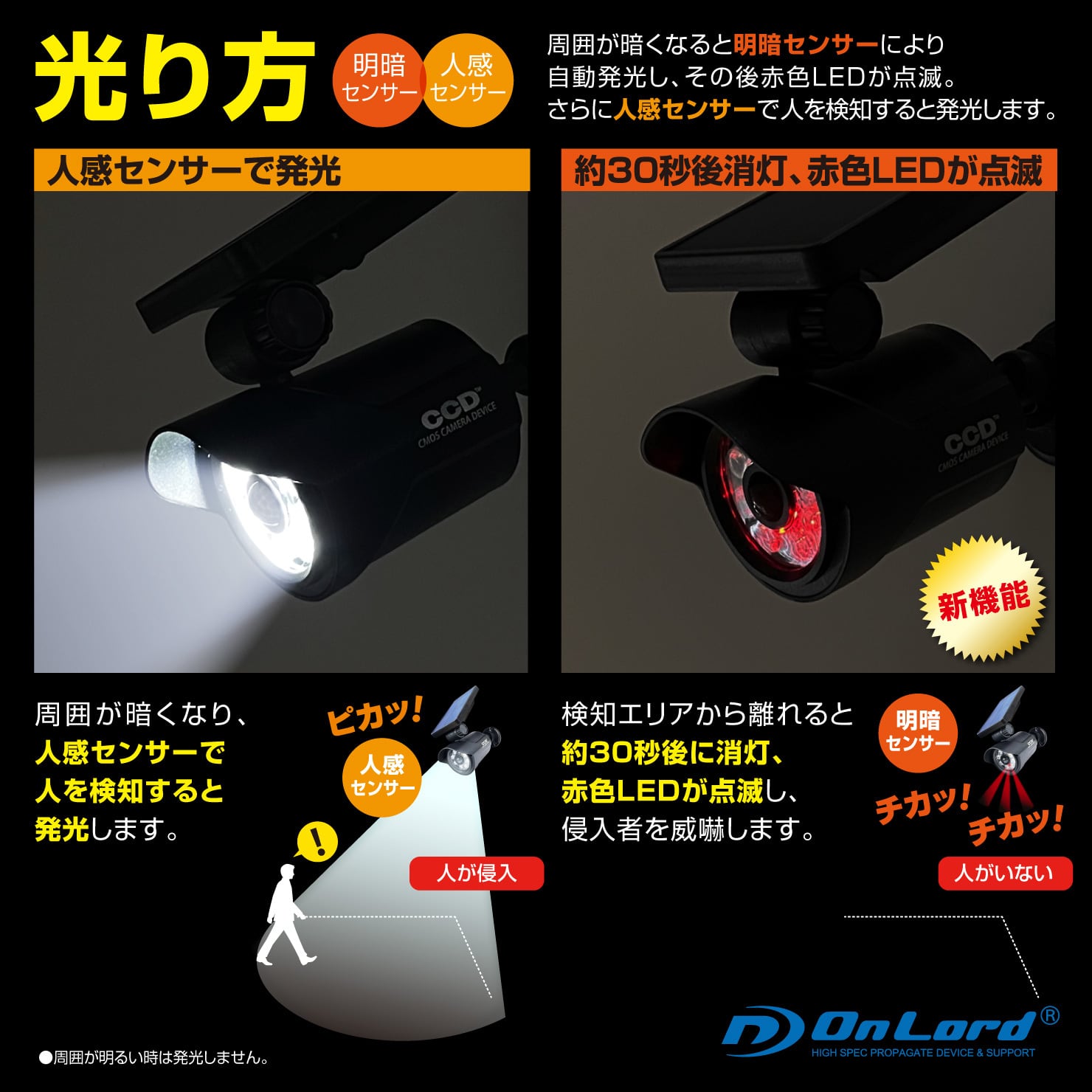 送料無料】ソーラーセンサーライト 防犯カメラ型 OL-332BH オンロード