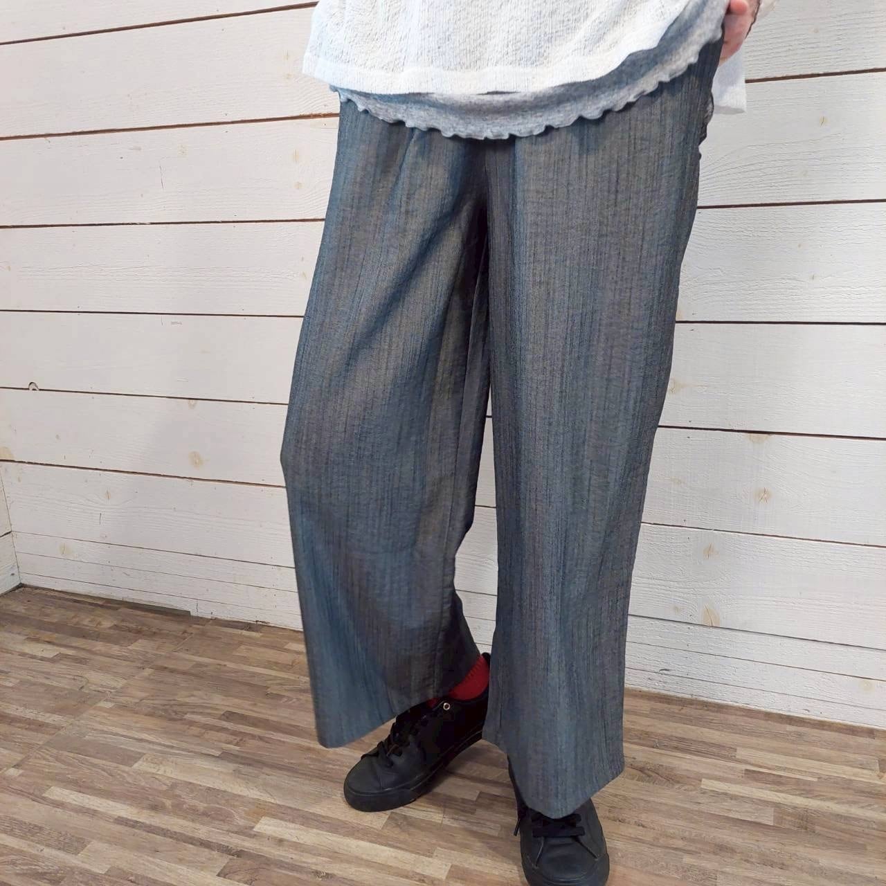 『People's』2740  ポリレーヨンスラブワイドパンツ　ウエストゴム