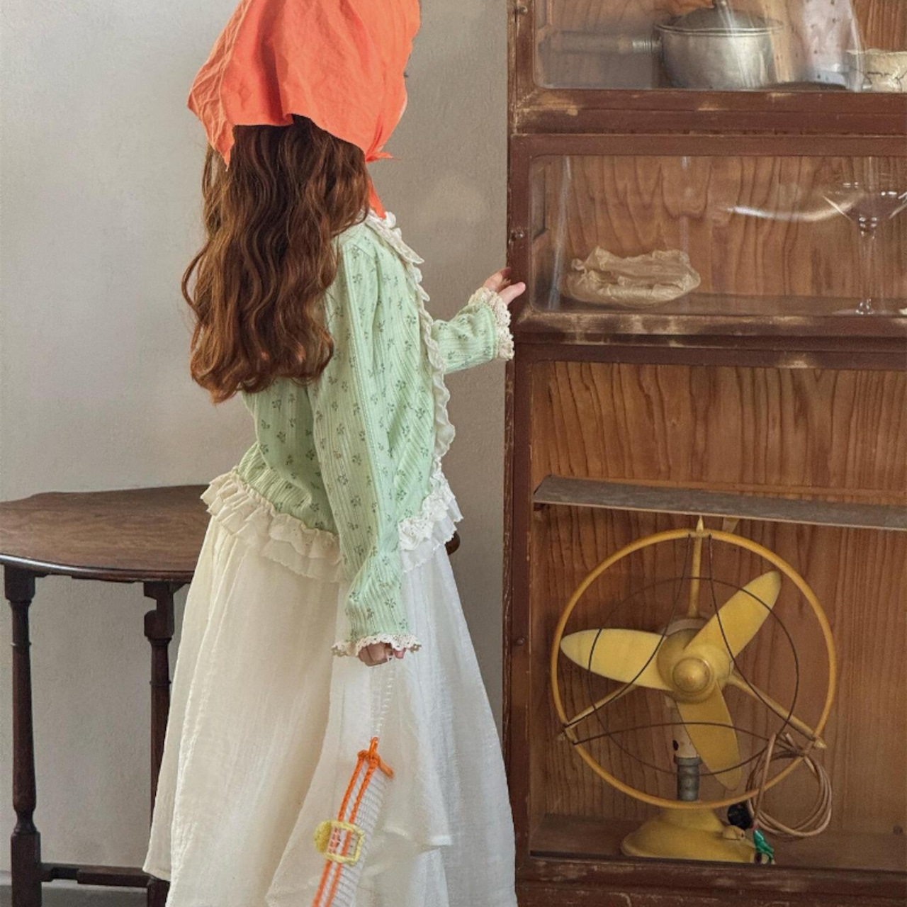 春花柄フリルデザインカーディガン