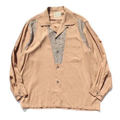 Vintage L/S Loop Collar Rayon Shirt [The Golden Monte Carlo] [1960s-] Knit Front Switch Kasuri M