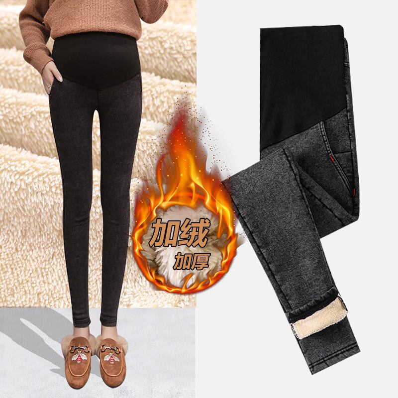 【新作】【送料無料】 マタニティウェア2020冬の新しいカジュアルジーンズバージョンとベルベットの厚みのあるアウターウェア妊娠中のベリーリフトパンツ-アリババ ウィンター 冬物 expec277051997716