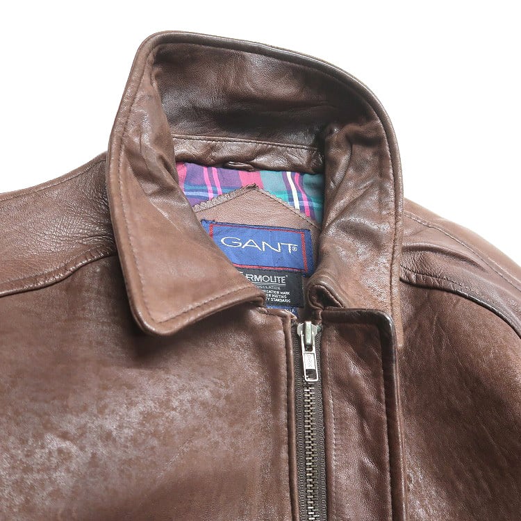 古着 90年代 GANT 本革 レザージャケット ブルゾン ブラウン 表記：44