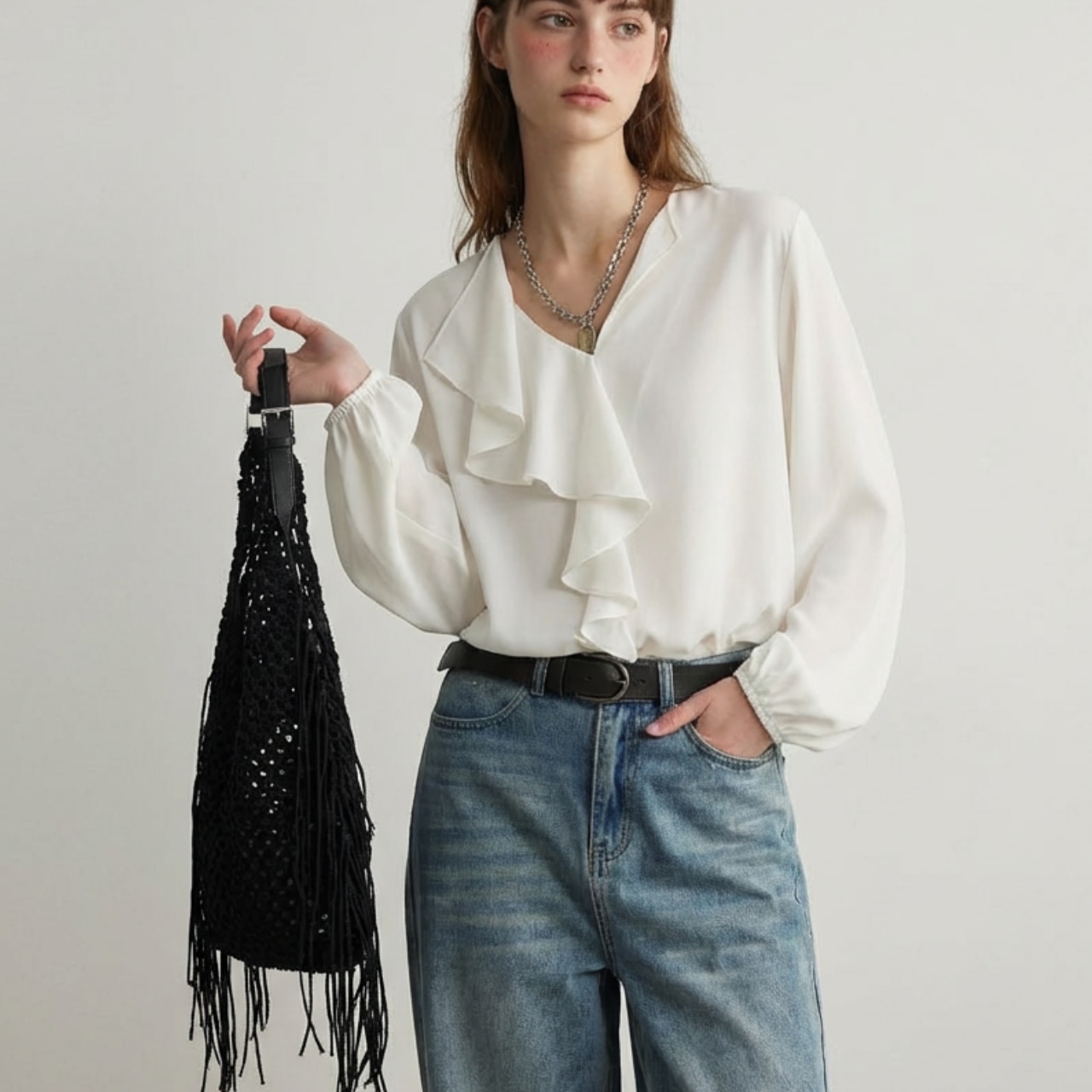 Frilled Cropped Blouse T0723