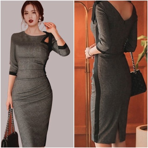 レディースワンピース 大きいサイズ プルオーバー ペンシルスカート 長袖 春服 きれいめ お呼ばれ エレガント フォーマル スリムフィット ミドル丈 無地 ワンピース レディーススカート おしゃれ