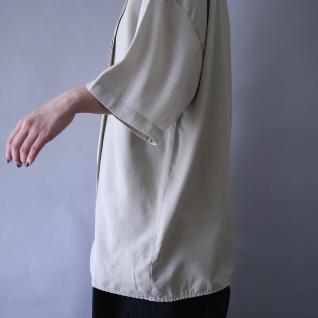 "刺繍" and crystal button switching fabric pleats design fry-front minimal over silhouette h/s shirt