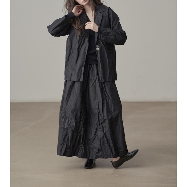 Wrinkle-processed jacket & a-line maxi skirt set【2color】 C1068