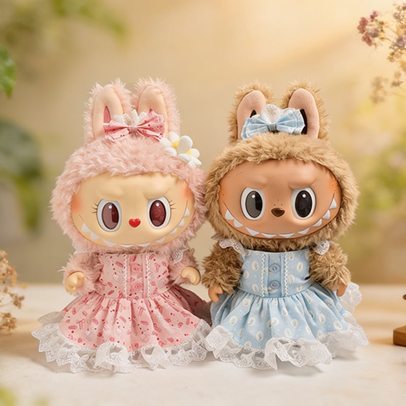Labubu ぬいぐるみ set 8点 38cm Labubu/MOKOKO用 かわいい チューリップ/リボン柄 ワンピース+
