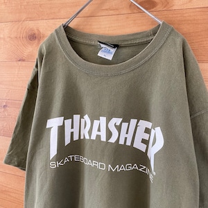 【THRASHER】ロゴ Tシャツ XL オーバーサイズ スラッシャー カーキ US古着 アメリカ古着