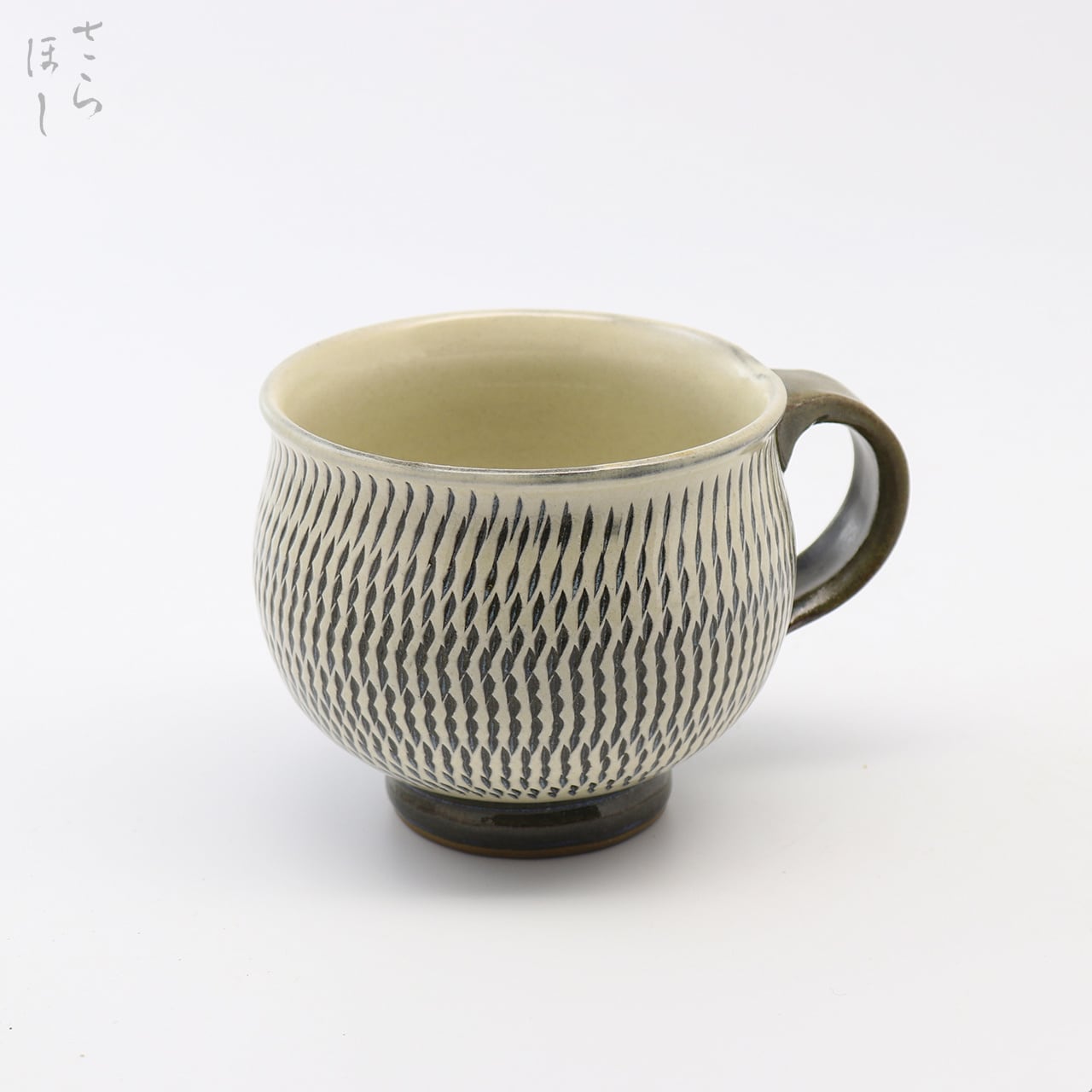 小鹿田焼 小袋窯 3寸マグカップ 飛びかんな 白 口径約9cm 陶器 和食器 民藝