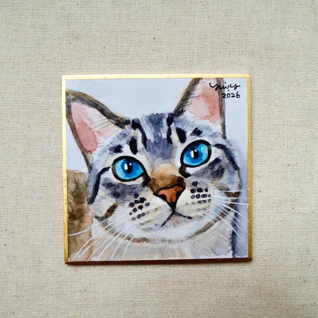 猫の絵 409 水彩画 原画 シャムトラ | Forest cat