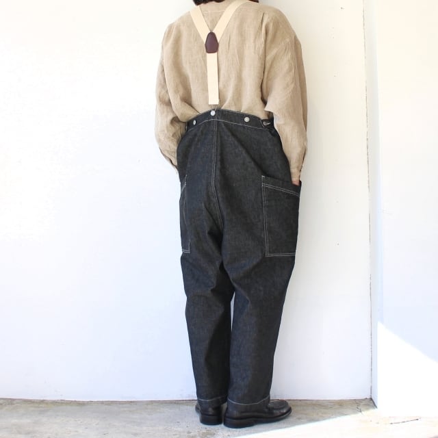HARVESTY ブラックデニムサスペンダーパンツ Denim suspenders pants