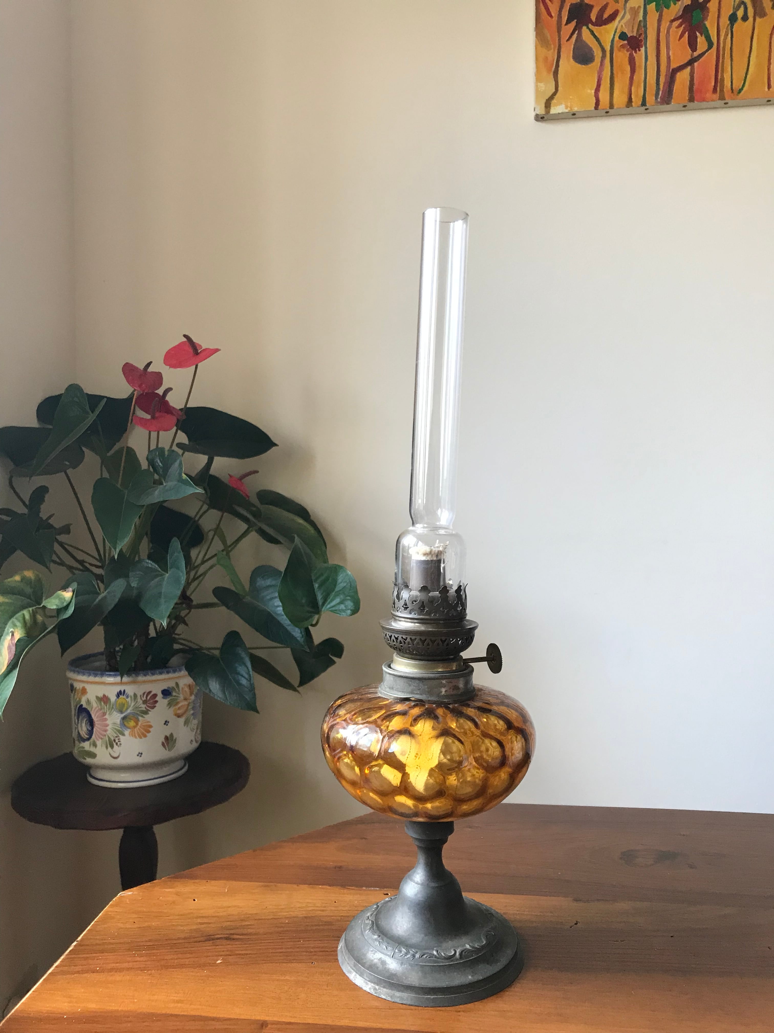 フランス製 アンティークオイルランプ ブルー ① | フレンチ雑貨