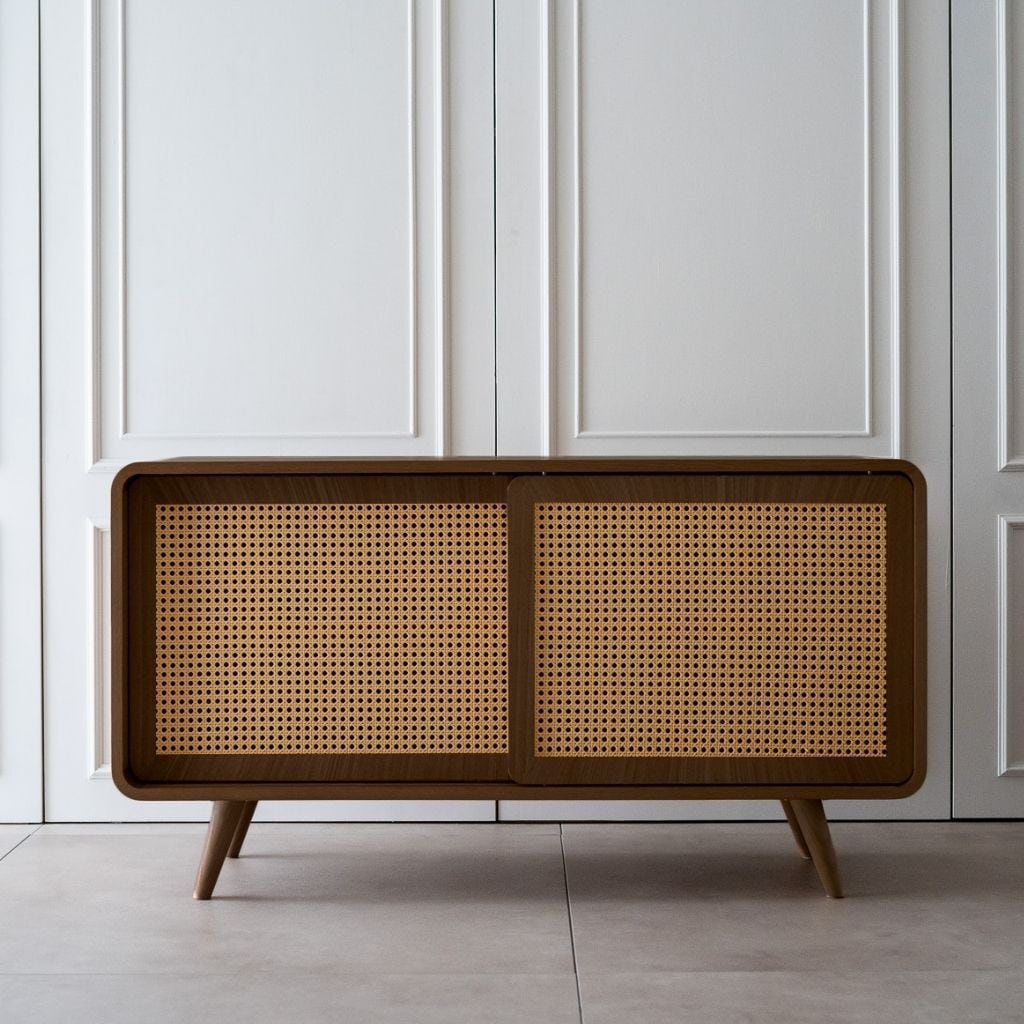 Rattan Cabinet Slide Door Brown / ラタンキャビネット 引き戸仕様