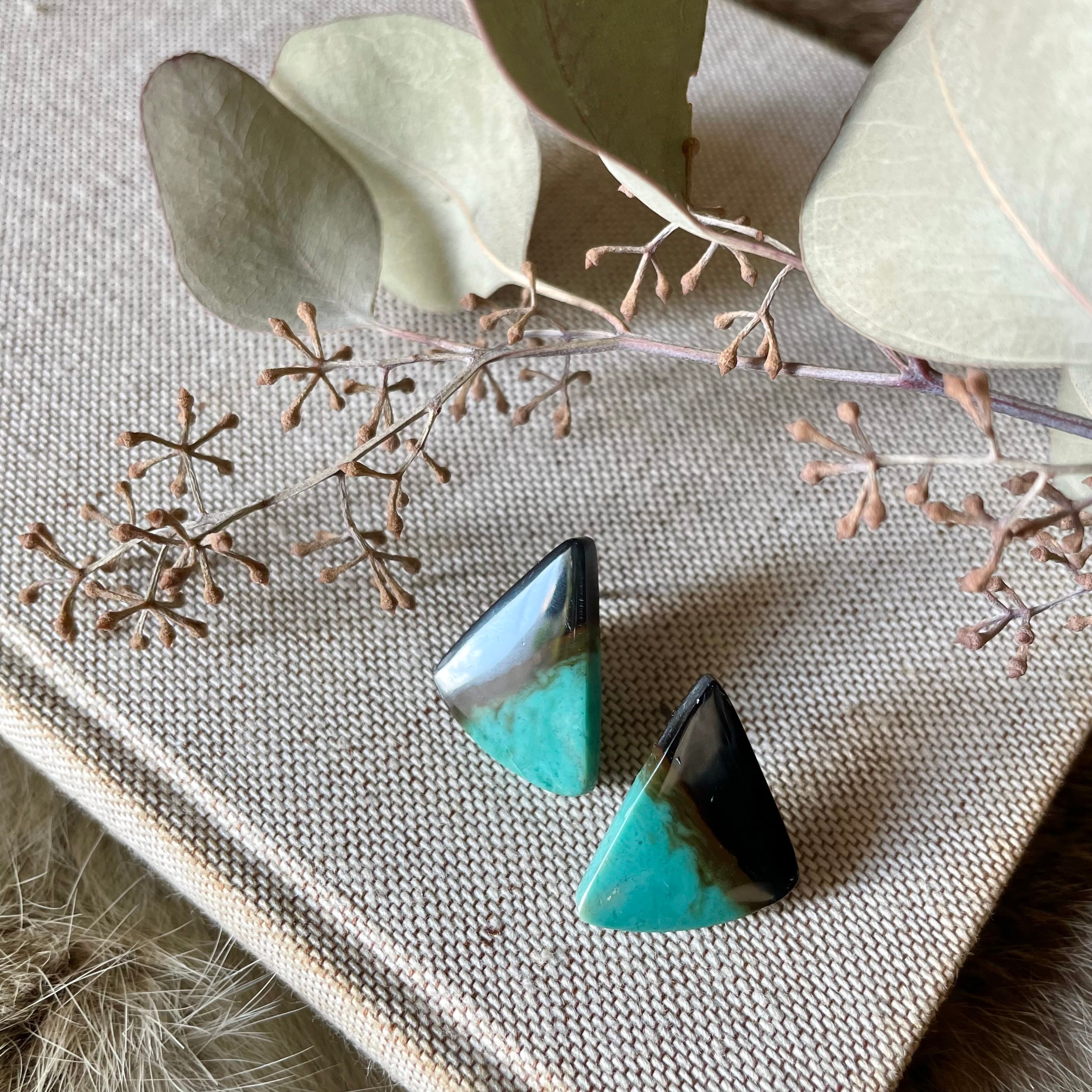 ブルーオパライズウッド＊1粒ピアス＊大人バイカラータイプ | Style du  