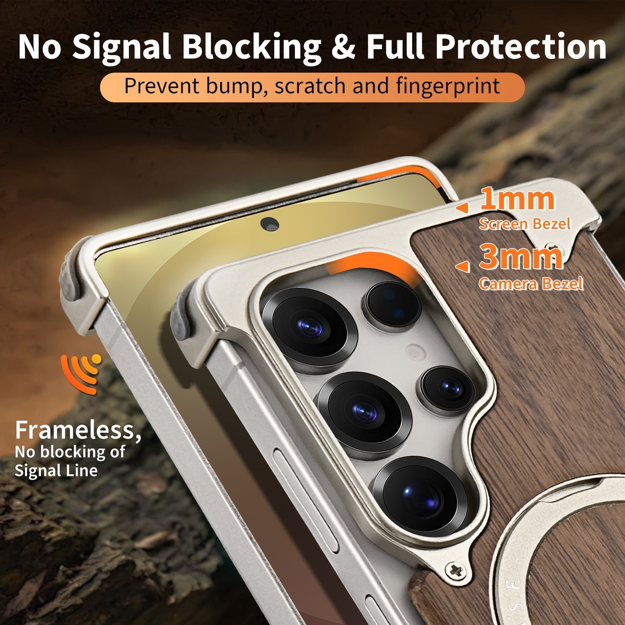 ◆Galaxy S26 Ultra / S25 Ultra / S24 Ultra◆ Walnut Wood × Metal Magnetic Phone Case / ウォルナット ウッド × メタル マグネット スマホケース