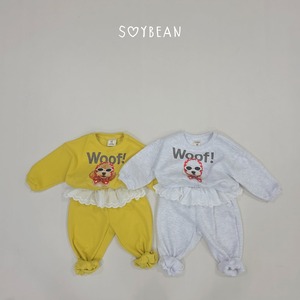 【ノベルティ&送料無料】Woof woof frill top and bottom set / soy bean