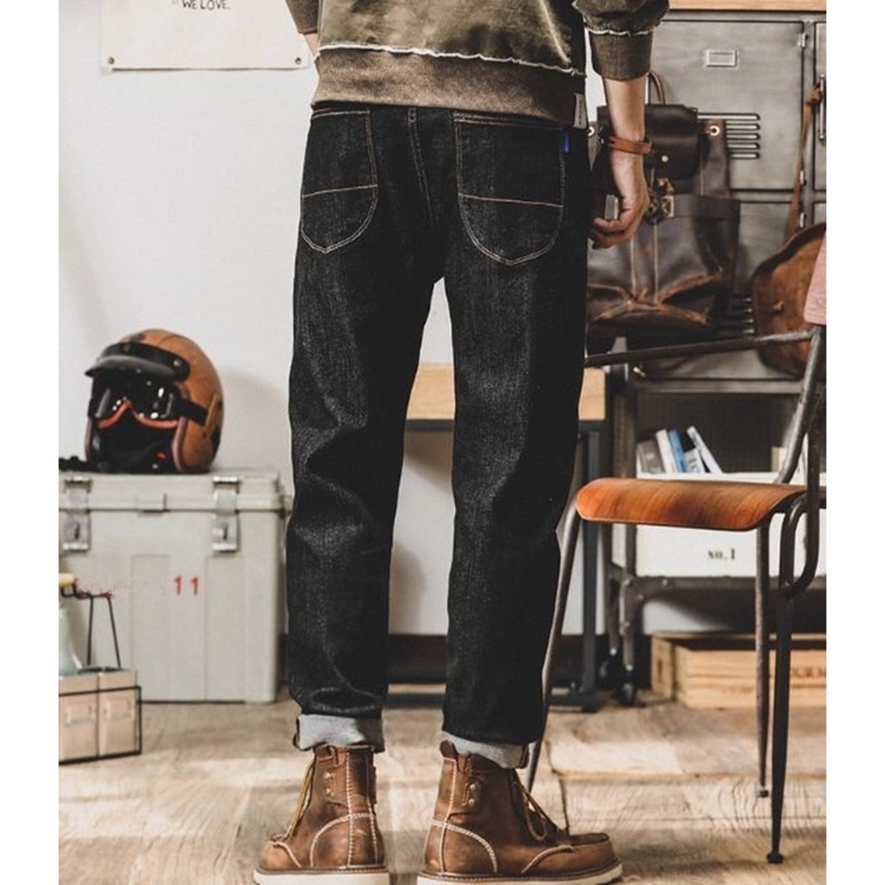 Denim Fabric Tapered Straight Ankle Pants ◇2color H0776