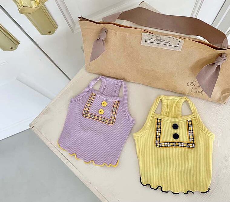 【SALE】 lala crop top XS ~ XL 2color / 犬服 春夏 新作 Tシャツ ドッグウェア ショート丈 シンプル 袖なし 小型犬 中型犬 トップス 涼しい お揃い クロップド top131