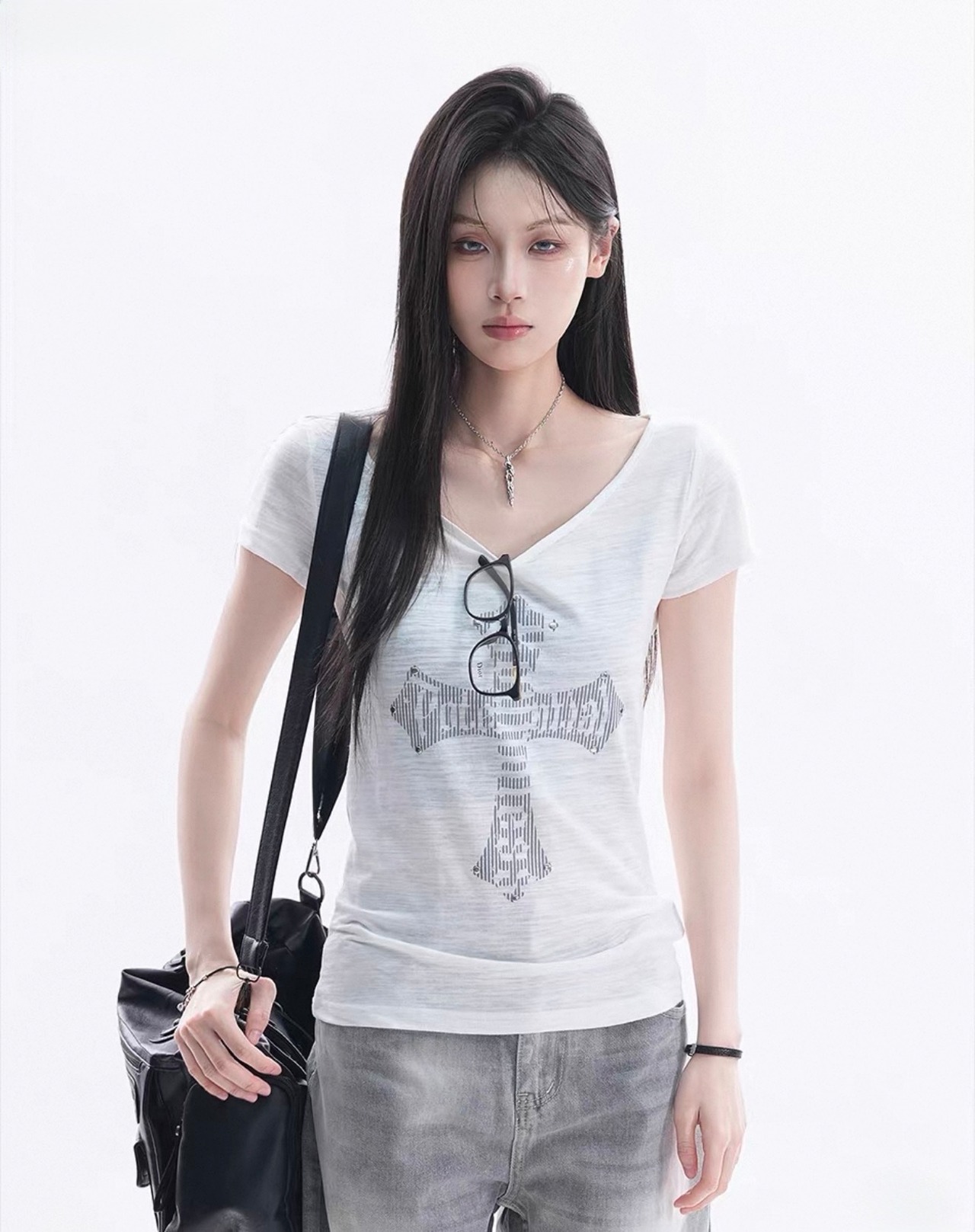 Cross-Print T White