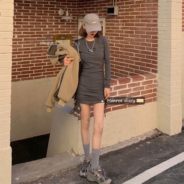 ブラックドレス スカート ウェストスリムスプリングショート 春物 モンロー28242025992