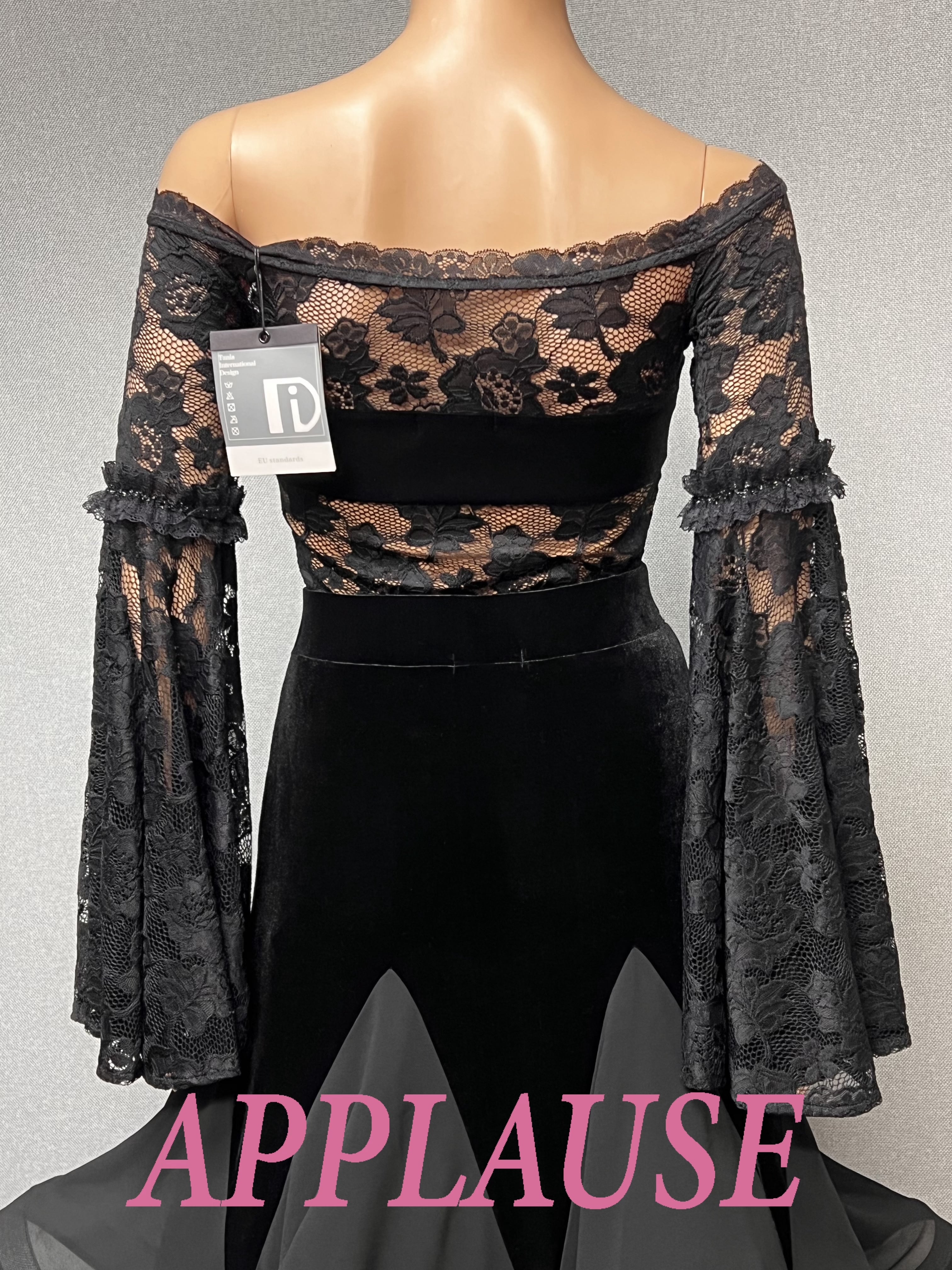 【新着】社交ダンス ドレス 　スタンダード 　モダンド レス 　ブラック　セットアップ（ベルベット＆レース） M　 ST-25-25＆ 26 　デモ・競技用ドレス 　発表会衣装 　パーティドレス 　ワンピース 　舞台衣装