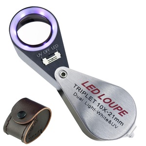 【特価処分】宝石用10倍ルーペ トリプレットレンズ拡大鏡 6個のLEDライトとUVライト付き 21mm 宝石/ジュエリー/コイン/スタンプ他用