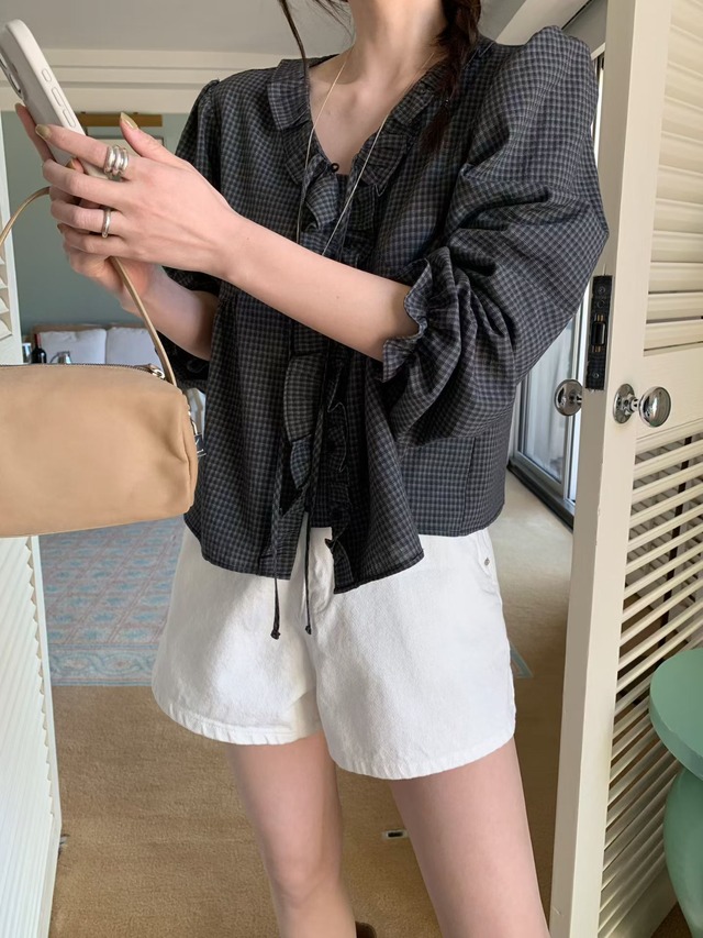 (予約) mellounge  / Balance check blouse 3color