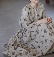 ボタニカルプリントロングワンピース