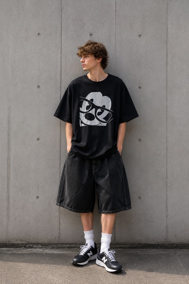 US製　Disney Mickey Glasses Print T-Shirt Black XXL