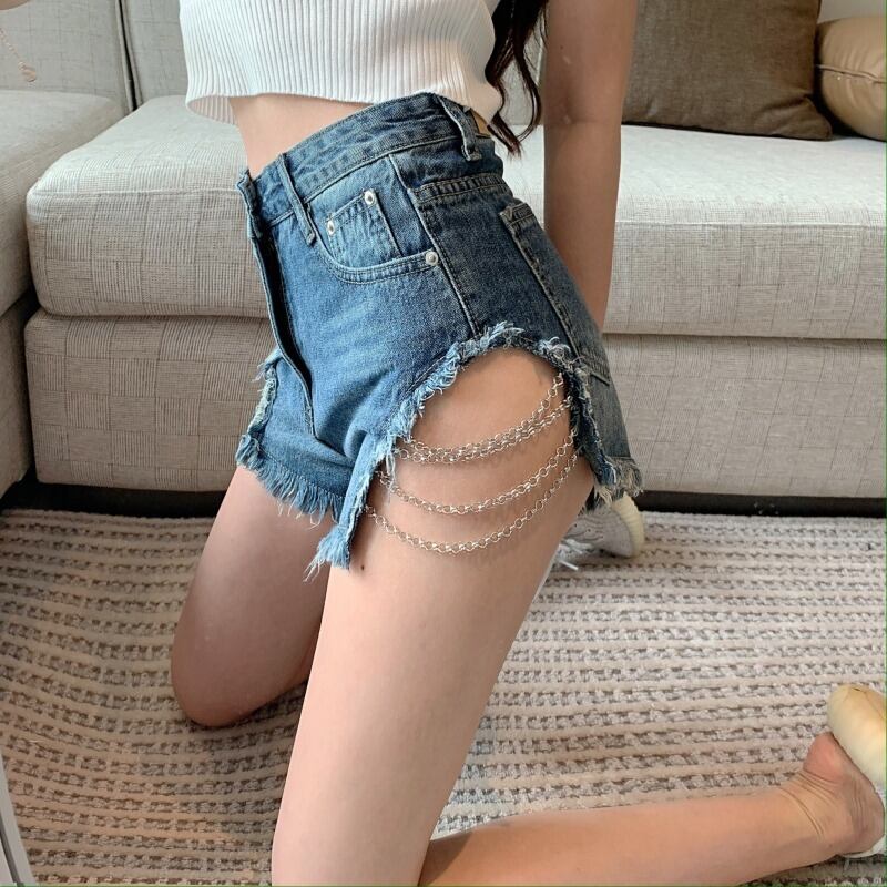 ジーンズ レディーススプリングサマーハイウェストショーツ パンツ ルーズ 春物 夏物 ブルマー ブラックストロベリース35345043137