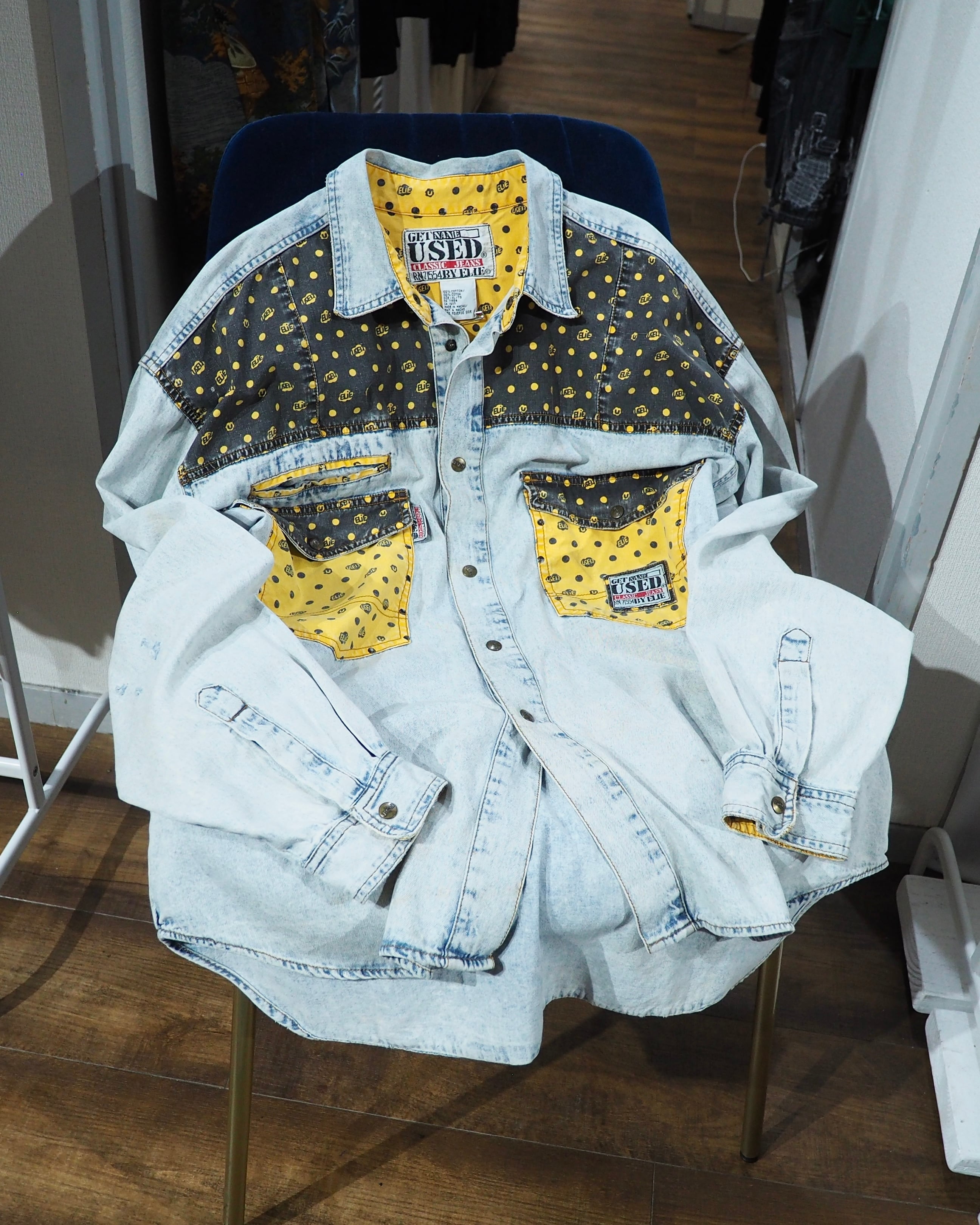 1990s " GET NAME USED " Dot Patchwork Custom vintage loose shirt