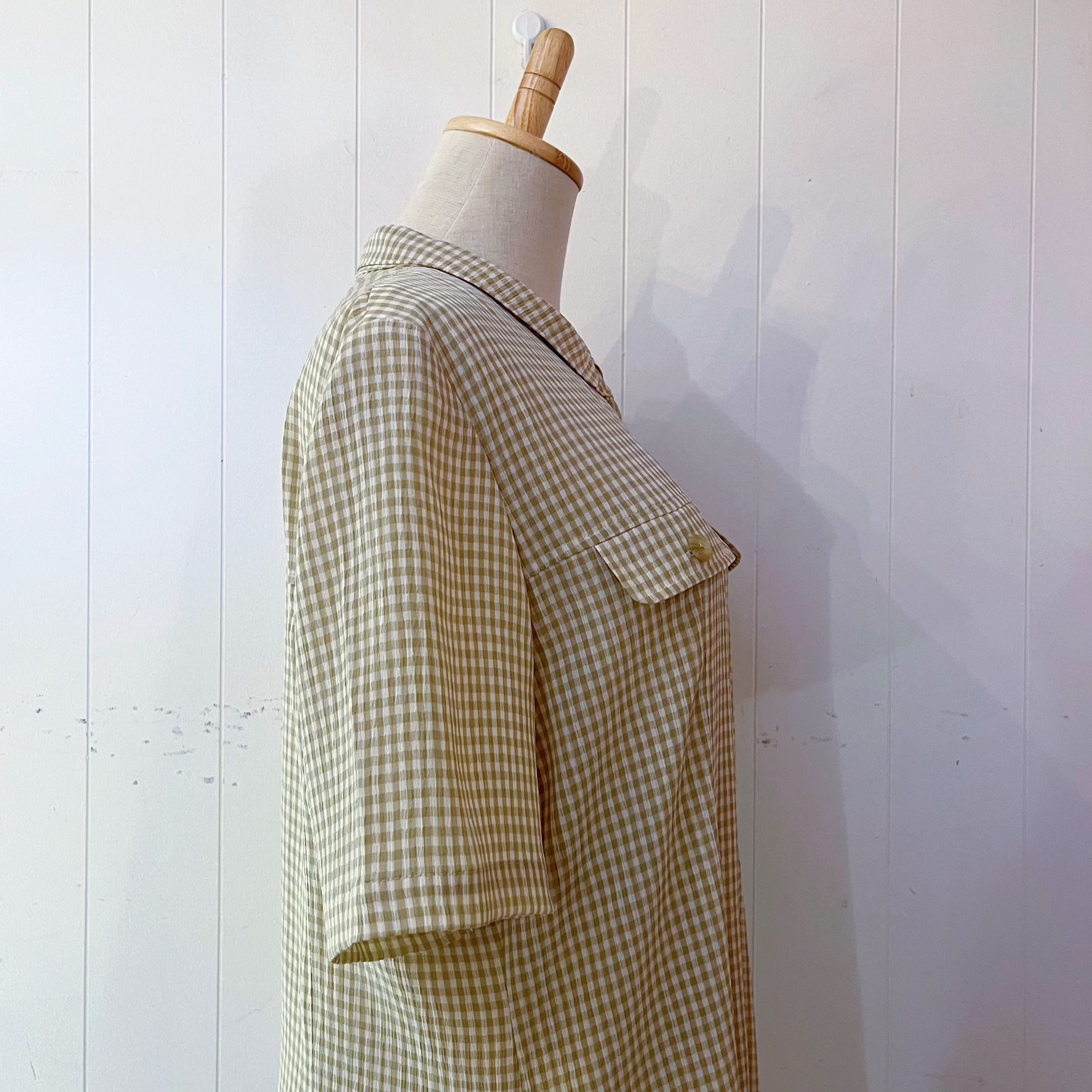green gingham check one-piece