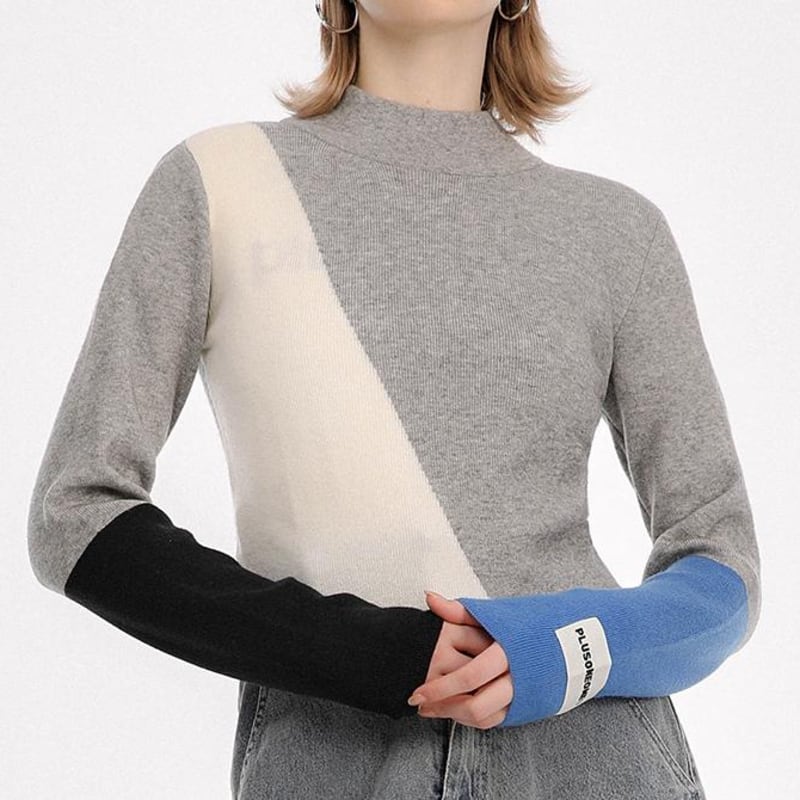 Design color high neck knit 2 colors V1986